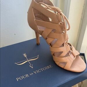 Pour La Victoire Tan Strappy Heels